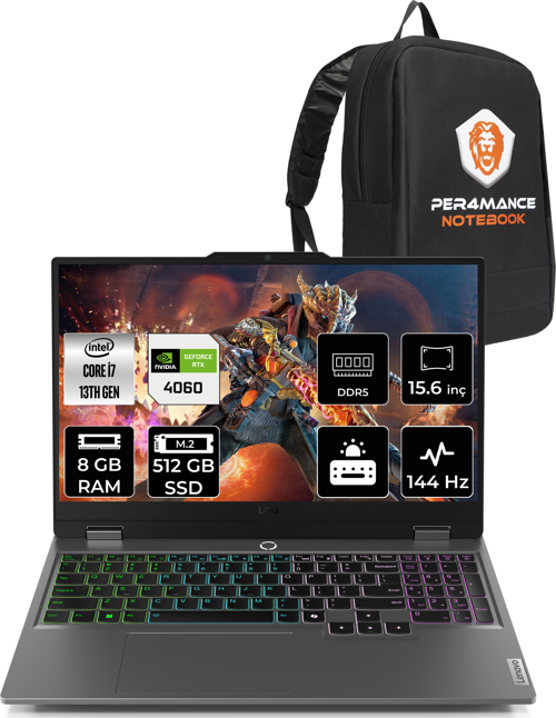 LOQ i7 13650HX 8GB 512GB SSD RTX4060/8GB 115W 144Hz 15.6" FDOS Gaming Laptop & PER4 ÇANTA