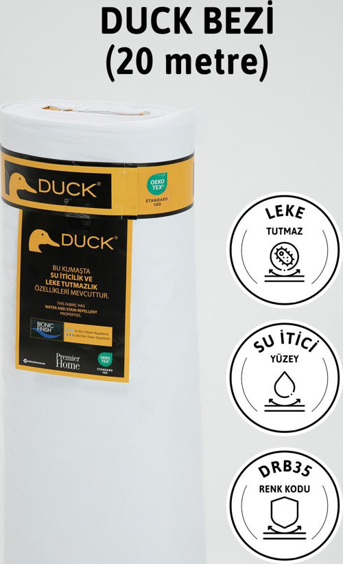 Premier Metrelik Duck Keten Kumaş Su İtici Bez 20 Metre DRB35 - Beyaz