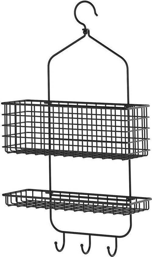 2 Katlı Banyo Duş Sepeti, Meridyendukkan Siyah Renk 31X56 Cm Metal Duş Rafı