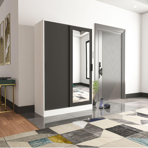Aura Grey White Portmanto Vestiyer Ayakkabılık Aynalı 2 Sürgü Kapaklı 120x48 cm