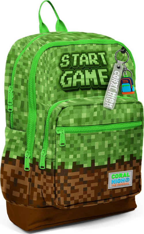 Kids Yeşil Kahverengi High Craft Desenli Dört Bölmeli Okul Sırt Çantası 23776