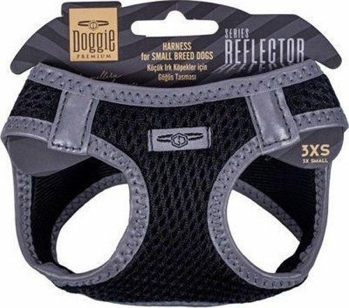 Havalı Dokuma Reflektör Küçük Irk Köpek Göğüs Tasması Xxxsmall Siyah 22-26 Cm - Petshopundan