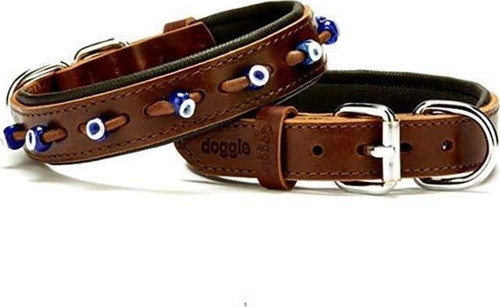 Comfort Deri Nazar Boncuklu Köpek Boyun Tasması Medium Kahverengi 2.5x37-45 Cm - Petshopundan