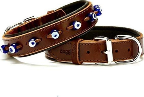 Comfort Deri Nazar Boncuklu Köpek Boyun Tasması Medium Kahverengi 3x42-50 Cm - Petshopundan
