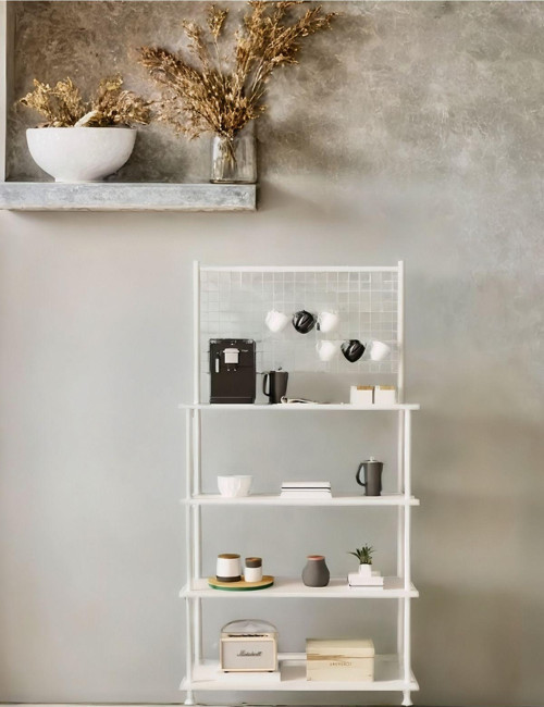 Çevir Kur Beyaz Bd, 4 Raflı Kahve Köşesi Dolabı, Mutfak Standı, Mutfak Düzenleyici 71*167*35 Cm