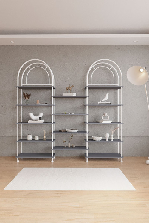 Çevir Kur Bohem Antrasit Bd Modern Dekoratif Kitaplık & Aksesuar Rafı 199*203*29 Cm
