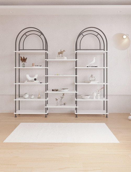 Çevir Kur Bohem Beyaz Modern Dekoratif Kitaplık & Aksesuar Rafı 199*203*29 Cm