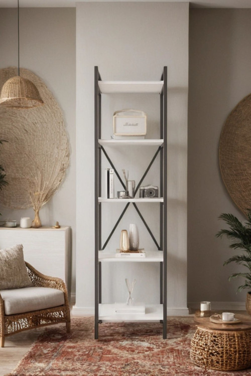 Nilamu Beyaz 45 Cm Kitaplık, Metal Aksamlı, Organizer, Ofis, 45*170*34 Cm