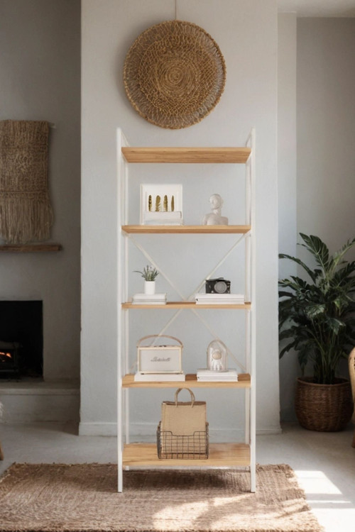 Nilamu Çam 65 Cm Kitaplık , Metal Aksamlı, Organizer, Ofis, Ev, 65*170*34 Cm