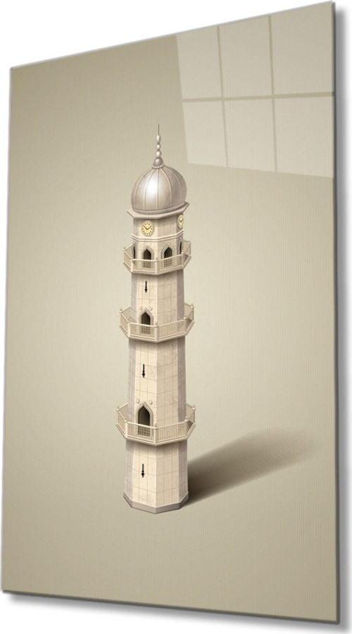 Islami Minare Cam Tablo Ev Ve Ofis Duvar Dekoru Hediyelik Büyük Tablo Cam