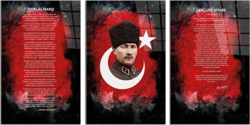 Unisex Kırmızı Atatürk İstiklal Marşı Gençliğe Hitabe 3 Lü