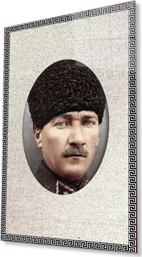 Çerçeveli Atatürk Cam Tablo 4Mm Dayanıklı Temperli Cam, Framed Atatürk Glass Wall Art