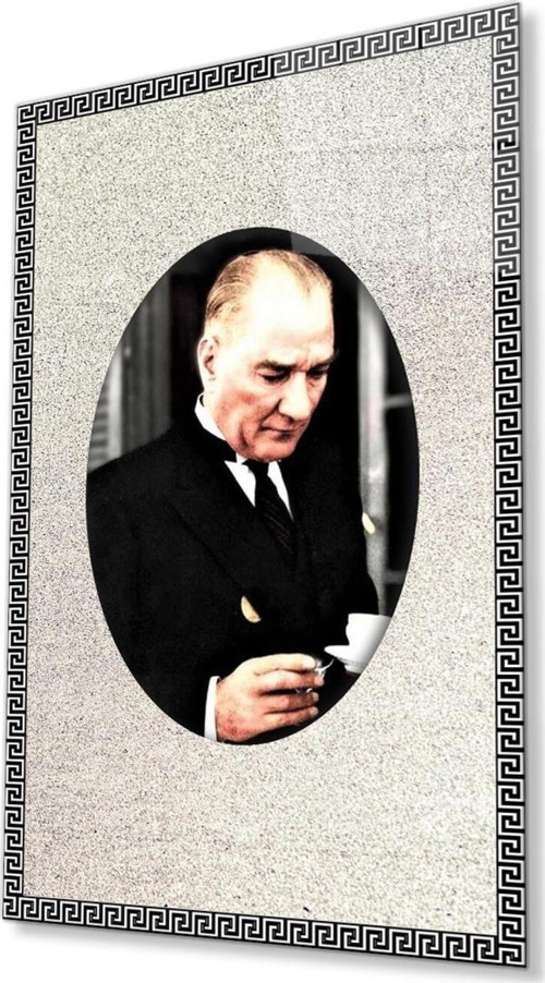 Çerçeveli Atatürk Cam Tablo 4Mm Dayanıklı Temperli Cam, Framed Atatürk Glass Wall Art