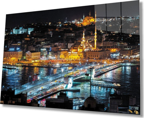 Istanbul Gece Manzarası 4Mm Dayanıklı Cam Tablo Temperli Cam