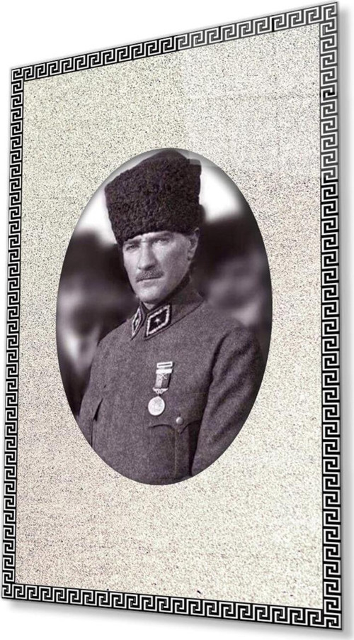 Çerçeveli Atatürk Cam Tablo 4Mm Dayanıklı Temperli Cam, Framed Atatürk Glass Wall Art