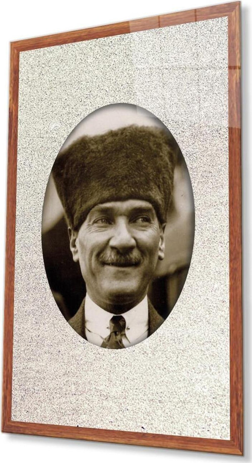 Çerçeveli Atatürk Cam Tablo 4Mm Dayanıklı Temperli Cam, Framed Atatürk Glass Wall Art
