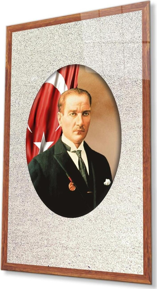 Çerçeveli Atatürk Cam Tablo 4Mm Dayanıklı Temperli Cam, Framed Atatürk Glass Wall Art