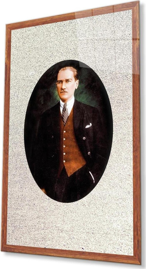 Çerçeveli Atatürk Cam Tablo 4Mm Dayanıklı Temperli Cam, Framed Atatürk Glass Wall Art