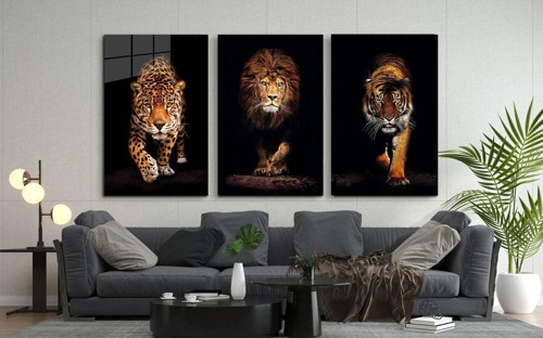 Aslan,Kaplan,Jaguar 3 Lü Set Cam Tablo