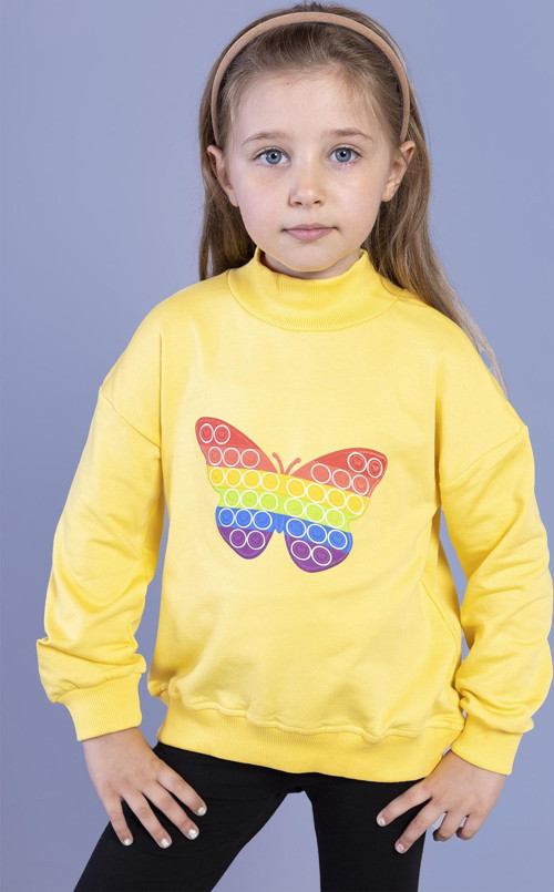 Toontoy Kız Çocuk Pamuklu Balıkçı Yaka Popıt Desenli Sweatshirt