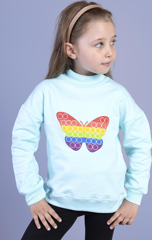 Toontoy Kız Çocuk Pamuklu Balıkçı Yaka Popıt Desenli Sweatshirt