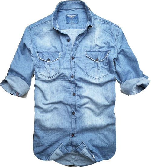 Slim Fit Saf Pamuk Denim Kumaş Kot Gömlek Çiftcep Mavi