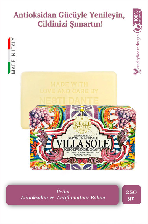 Villa Sole Rosso Divino Del Chianti Katı Sabun 250gr | Antiflamatuar Ve Antioksidan | Üzüm Özü