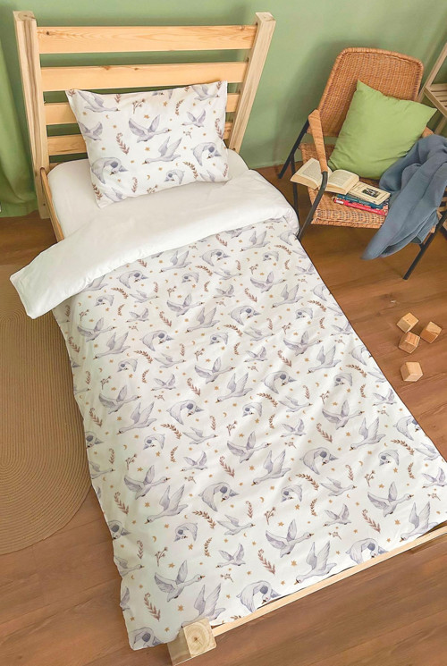 Organik Tek Kişilik Nevresim Takımı (160x220) - Kuğu Dansı