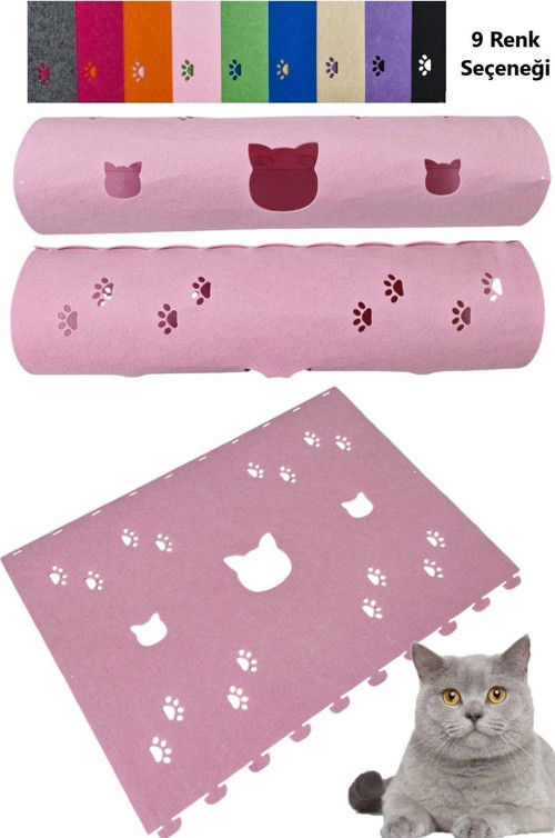 Kedi Tüneli Oyuncağı 1. Kalite 3Mm Keçeden Geçmeli 9 Renk Seçenekli 98 Cm Kedi Ve Pati Figürlü
