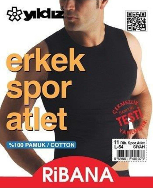 Erkek Ribana Sıfır Kol Fanila Atlet - 3 Adet