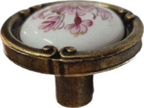 PORSELEN DÜĞME KULP METAL ANTİKSARI BEYAZ MOTİFLİ 02 / 5 ADET