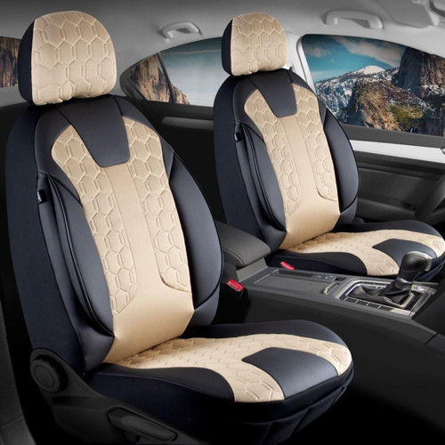 Alfa Romeo Stelvio Lüx Deri Detaylı Oto Koltuk Kılıfı Ön Arka Takım Cyrus BEJ SİYAH