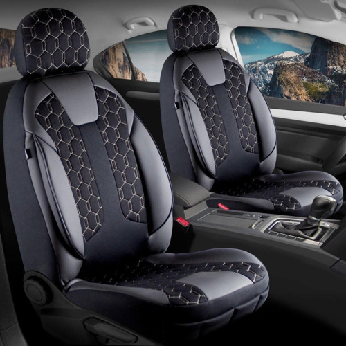 Volkswagen Amarok Lüx Deri Detaylı Oto Koltuk Kılıfı Ön Arka Takım Cyrus SİYAH BEYAZ