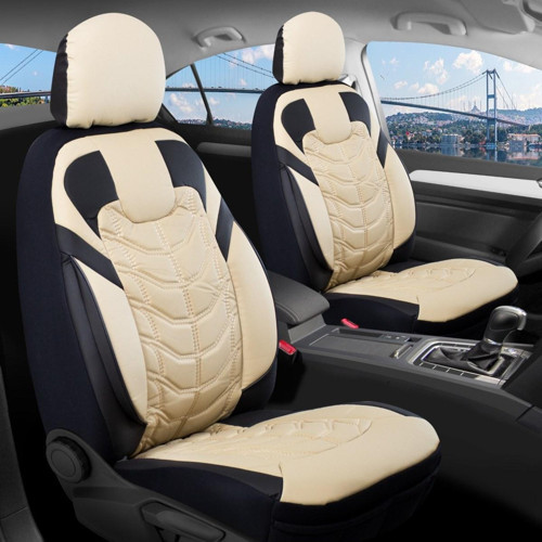 Mitsubishi Carisma Lüx Deri Oto Koltuk Kılıfı Ön Arka Takım Set Classy BEJ SİYAH