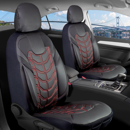 Seat Toledo Lüx Deri Oto Koltuk Kılıfı Ön Arka Takım Set Classy KIRMIZI SİYAH