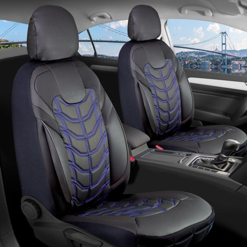 Volkswagen Touran Lüx Deri Oto Koltuk Kılıfı Ön Arka Takım Set Classy MAVİ SİYAH