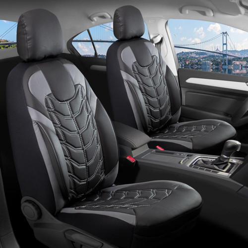 Fiat Bravo Lüx Deri Oto Koltuk Kılıfı Ön Arka Takım Set Classy SİYAH GRİ