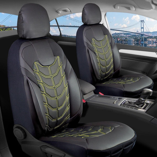 Citroen C4 Lüx Deri Oto Koltuk Kılıfı Ön Arka Takım Set Classy SİYAH SARI