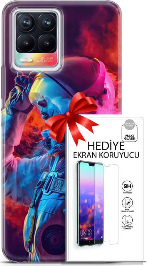 Realme 8 Kılıf Orijinal Seri Neo 18 Spider Man Noir Parlak Kılıf + Ekran Koruyucu Full Korumaketi