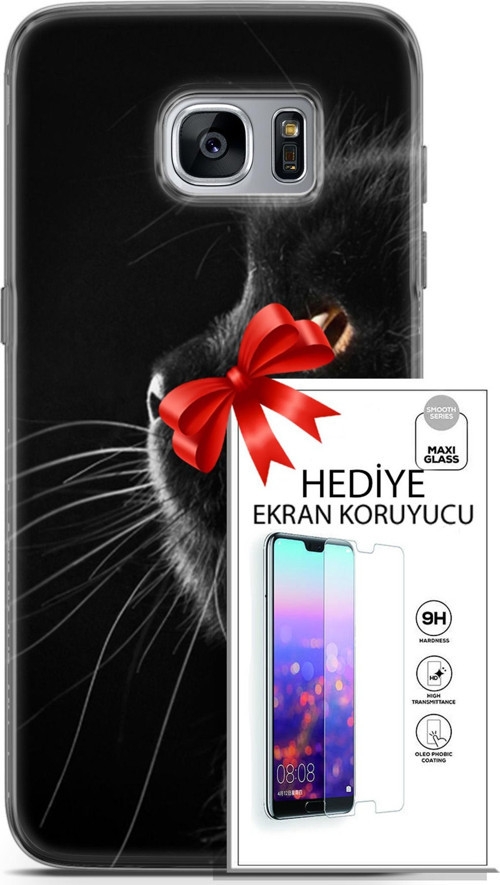 Samsung Galaxy S7 Edge Kılıf Orijinal Seri Scotish-British 22 Kedi Bıyık Detay Kap + Ekran Koruyucu