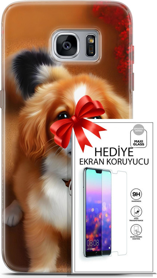 Samsung Galaxy S7 Edge Kılıf Orijinal Seri Dogs 14 King Charles Spaniel Cover Kılıf + Ön Ekran Koruyucu