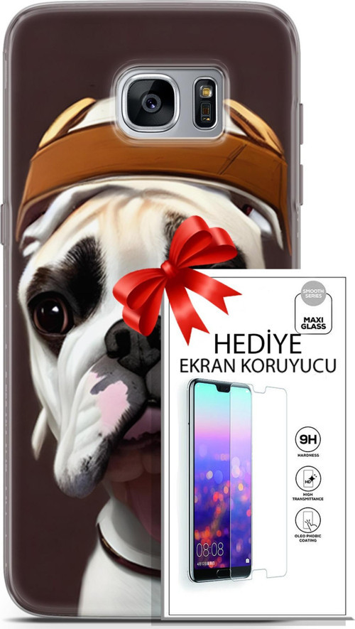 Samsung Galaxy S7 Edge Kılıf Orijinal Seri Dogs 26 Mastiff Soft Kapak + Ekran Koruyucu