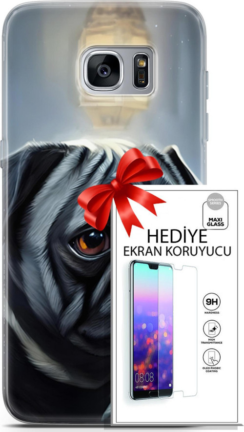 Samsung Galaxy S7 Edge Kılıf Orijinal Seri Dogs 30 Pug Kenarları Şeffaf Kapak Ve Ekran Koruyucu