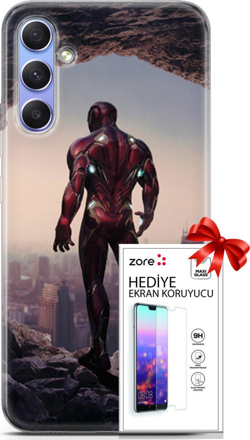 Samsung Galaxy A34 5G Kılıf Orijinal Seri Supers 02 Iron Man Kapak Ve Ekran Koruyucu