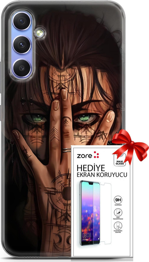 Samsung Galaxy A34 5G Kılıf Orijinal Seri Supers 22 Eren Yeager Kap + Ekran Koruyucu