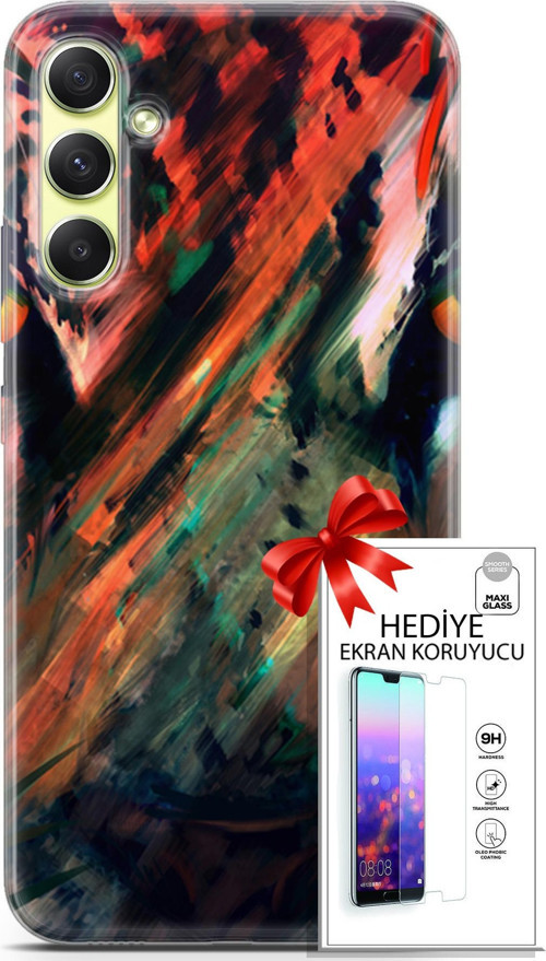 Samsung Galaxy A34 5G Kılıf Orijinal Seri Algorand 20 Kırmızı Yeşil Renkli Kılıf Ekran Koruyucu