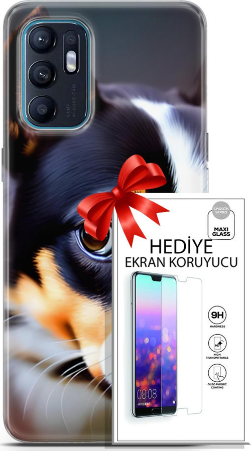 Oppo Reno 6 4G Kılıf Orijinal Seri Dogs 11 İsviçre Bernese 4K Baskılı Kılıf + Ekran Koruyucu Full Koruma