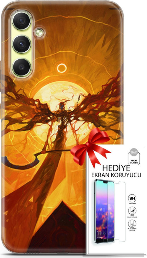 Samsung Galaxy A34 5G Kılıf Orijinal Seri Cardano 27 Şeytan Lazer Kesim Silikon Ekran Koruyucu
