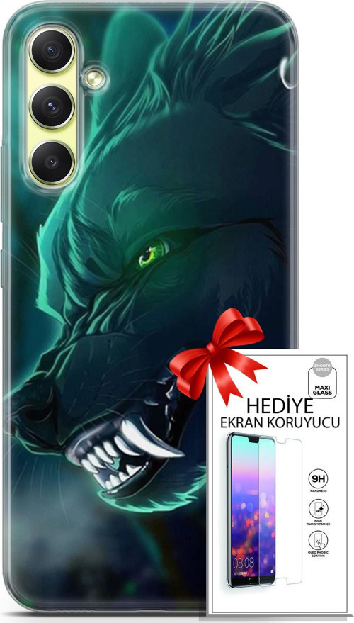 Samsung Galaxy A34 5G Kılıf Orijinal Seri Cardano 17 Vahşi Kurt Yumuşak Kılıf + Ekran Koruyucu