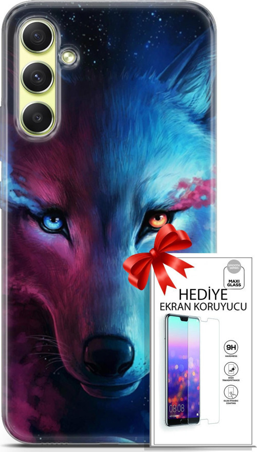 Samsung Galaxy A34 5G Kılıf Orijinal Seri Cardano 18 Mavi Turuncu Göz Parlak Kılıf + Ekran Koruyucu